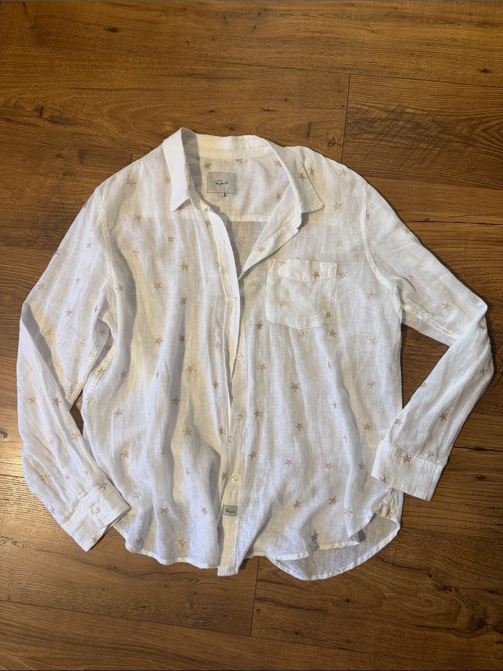 Rails Charli Star Linen Shirt Rose Gold Metallic Stars L
